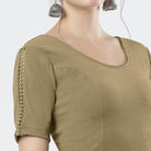 Stay On Trend: Latest Fashion Readymade Blouses for Women,round neckline ,adorned with hand dyed crochet lace on sleeves.32008 