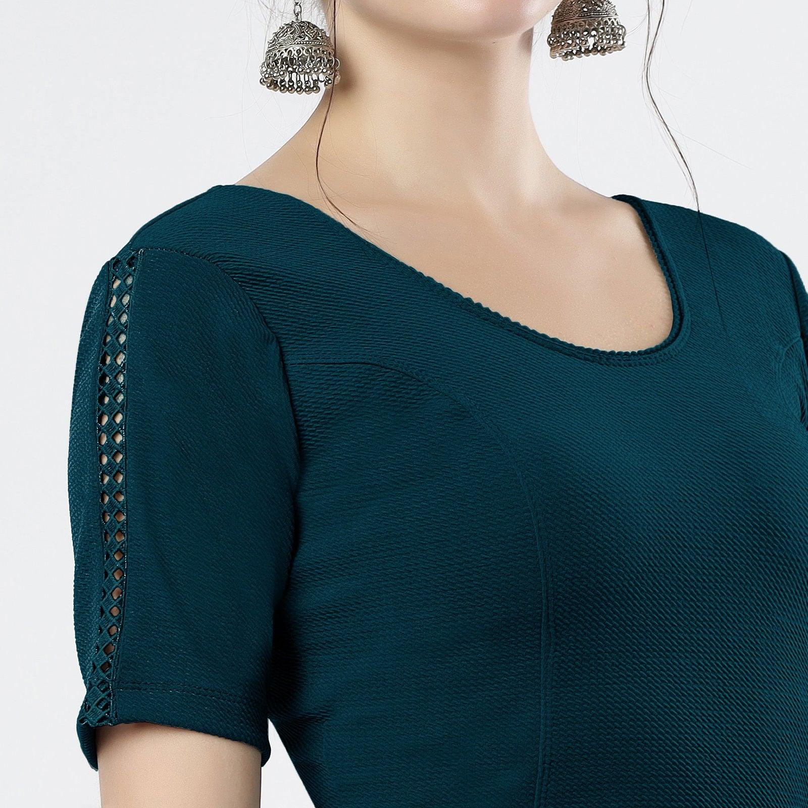 Stay On Trend: Latest Fashion Readymade Blouses for Women,round neckline ,adorned with hand dyed crochet lace on sleeves.32008 