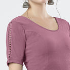Stay On Trend: Latest Fashion Readymade Blouses for Women,round neckline ,adorned with hand dyed crochet lace on sleeves.32008 