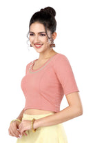 Stay On Trend: Latest Fashion Readymade Blouses for Women,round neckline adorned with lace and hand embroidered flowers patch details.32017 
