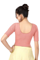 Stay On Trend: Latest Fashion Readymade Blouses for Women,round neckline adorned with lace and hand embroidered flowers patch details.32017 