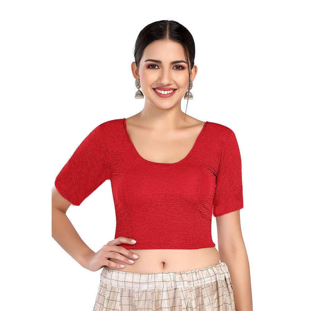 Stay On Trend: Latest Fashion Readymade Blouses for Women,round neckline,elbow  sleeves.6960 