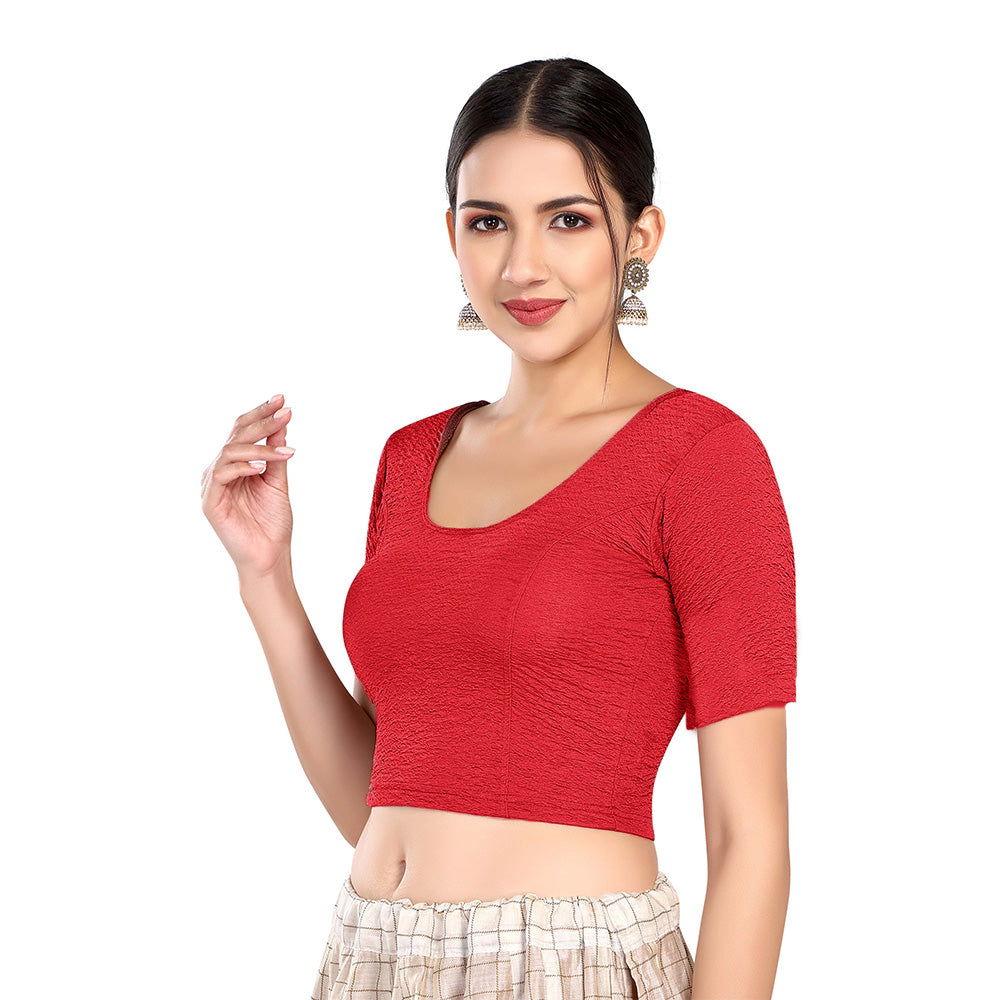 Stay On Trend: Latest Fashion Readymade Blouses for Women,round neckline,elbow  sleeves.6960 