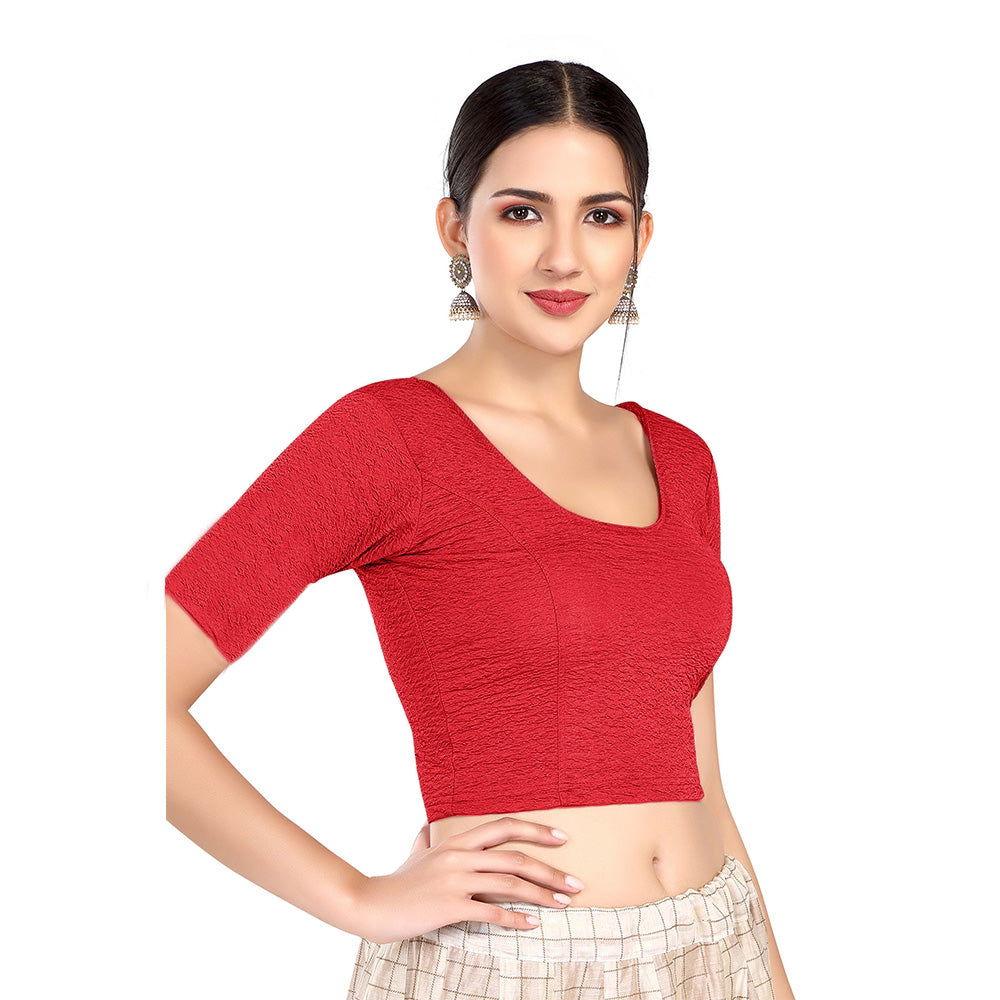 Stay On Trend: Latest Fashion Readymade Blouses for Women,round neckline,elbow  sleeves.6960 