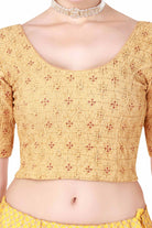 Stay On Trend: Latest Fashion Readymade Blouses for Women,round neckline,elbow sleeves with organza centre and adorned with flowers and pearls encrusted on it for an extra effect.22001 