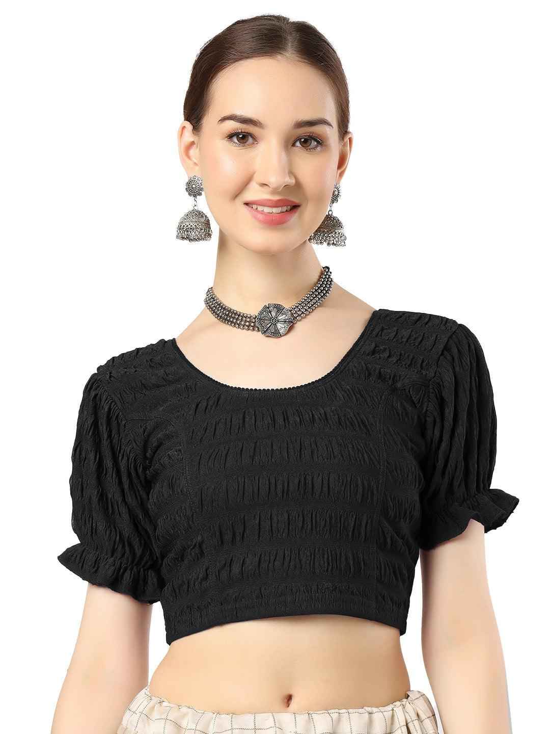 Stay On Trend with FinestFit Readymade Balloon Sleeves Blouse for Women - Round Neckline, Fabric Balloon Sleeves - 18001