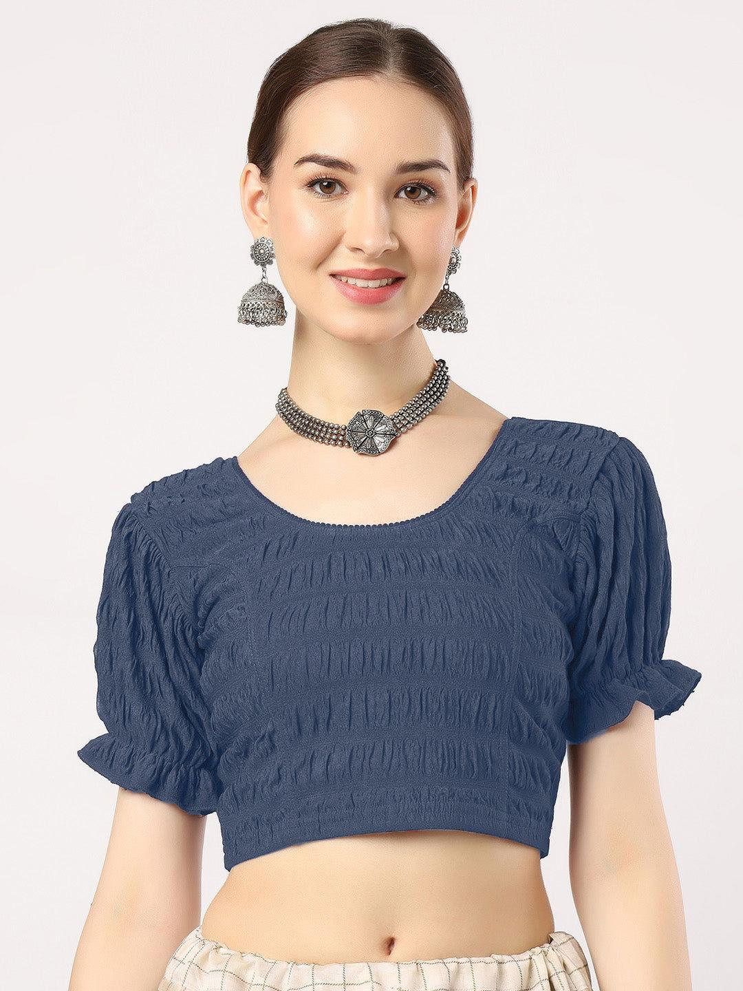 Stay On Trend: Latest Fashion Readymade Blouses for Women,round neckline,fabric balloon sleeves .18001 