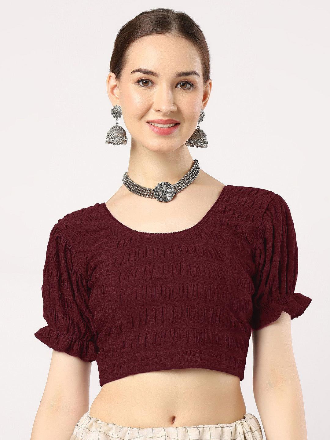 Stay On Trend: Latest Fashion Readymade Blouses for Women,round neckline,fabric balloon sleeves .18001 