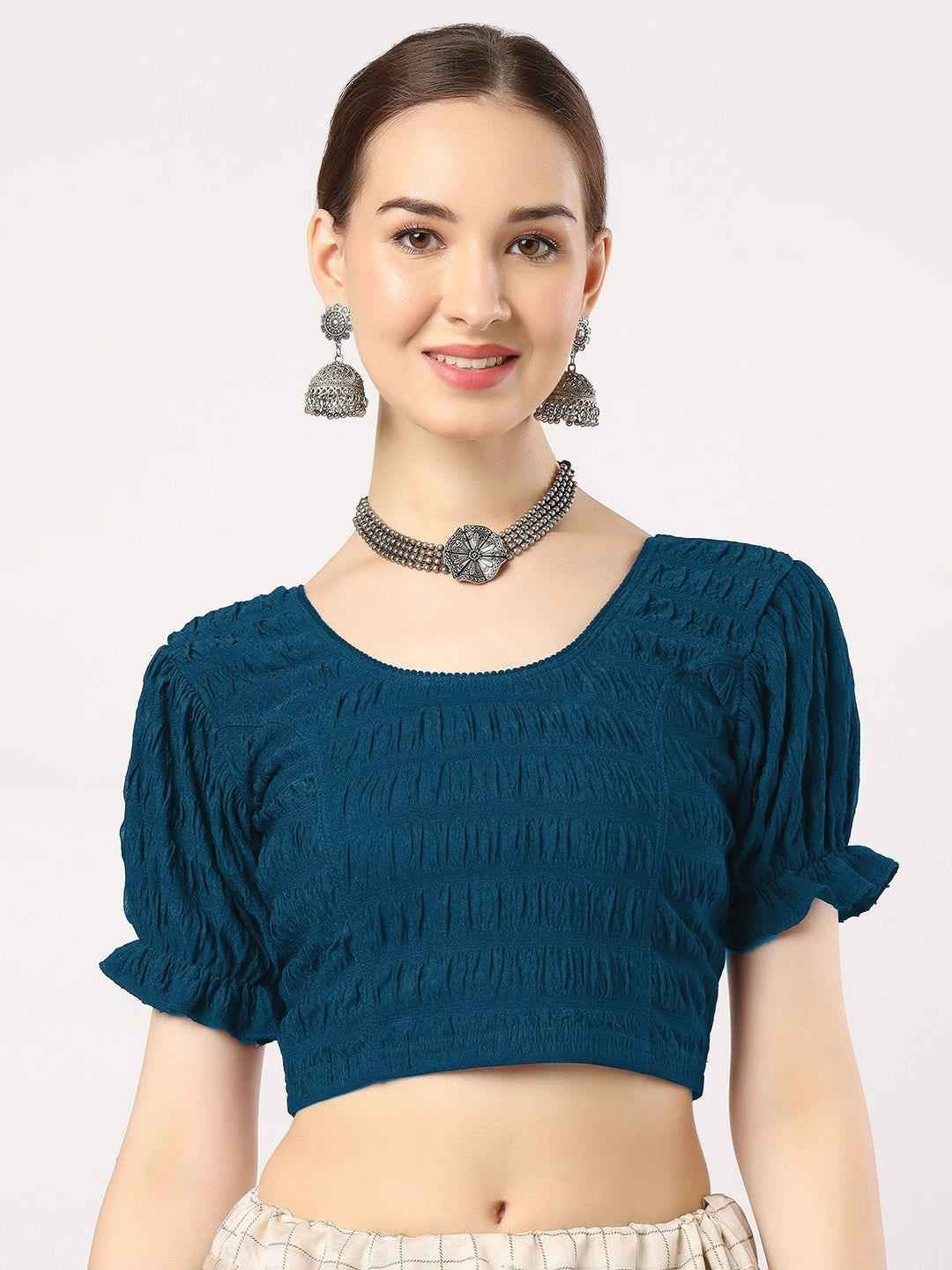 Stay On Trend with FinestFit Readymade Balloon Sleeves Blouse for Women - Round Neckline, Fabric Balloon Sleeves - 18001