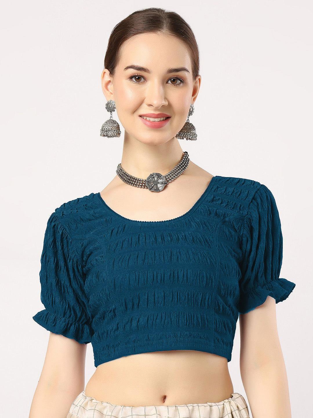 Stay On Trend: Latest Fashion Readymade Blouses for Women,round neckline,fabric balloon sleeves .18001 