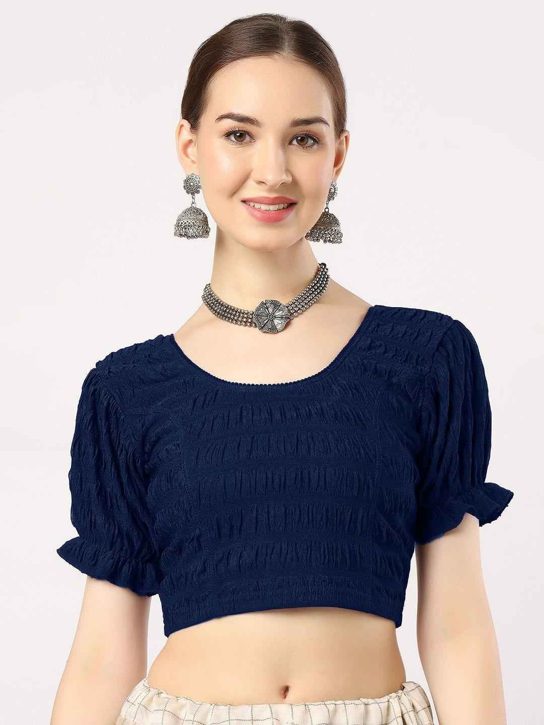 Stay On Trend with FinestFit Readymade Balloon Sleeves Blouse for Women - Round Neckline, Fabric Balloon Sleeves - 18001