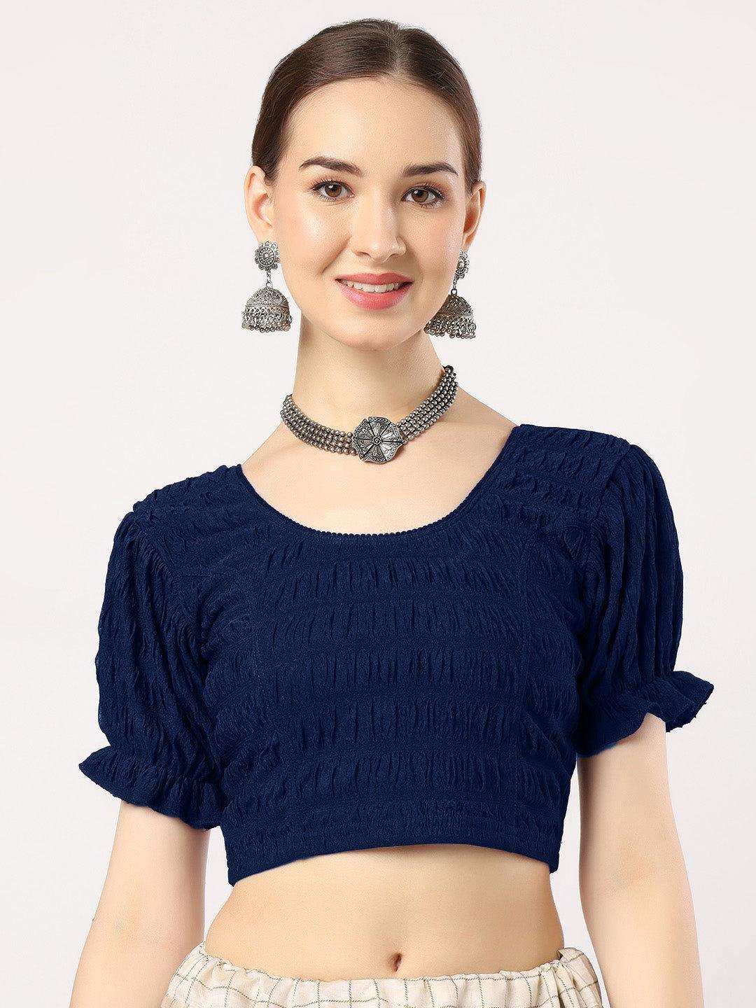 Stay On Trend: Latest Fashion Readymade Blouses for Women,round neckline,fabric balloon sleeves .18001 