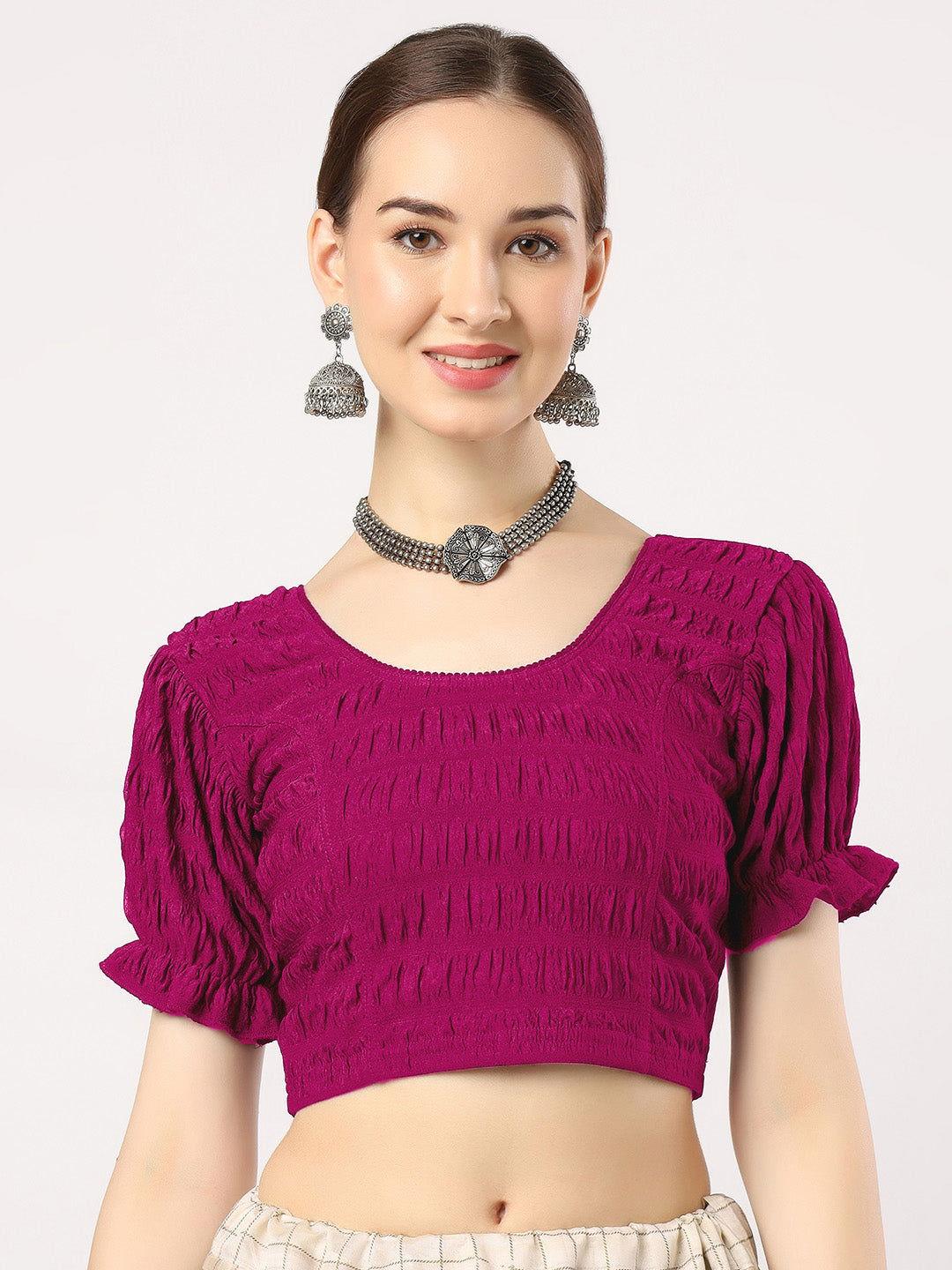 Stay On Trend: Latest Fashion Readymade Blouses for Women,round neckline,fabric balloon sleeves .18001 