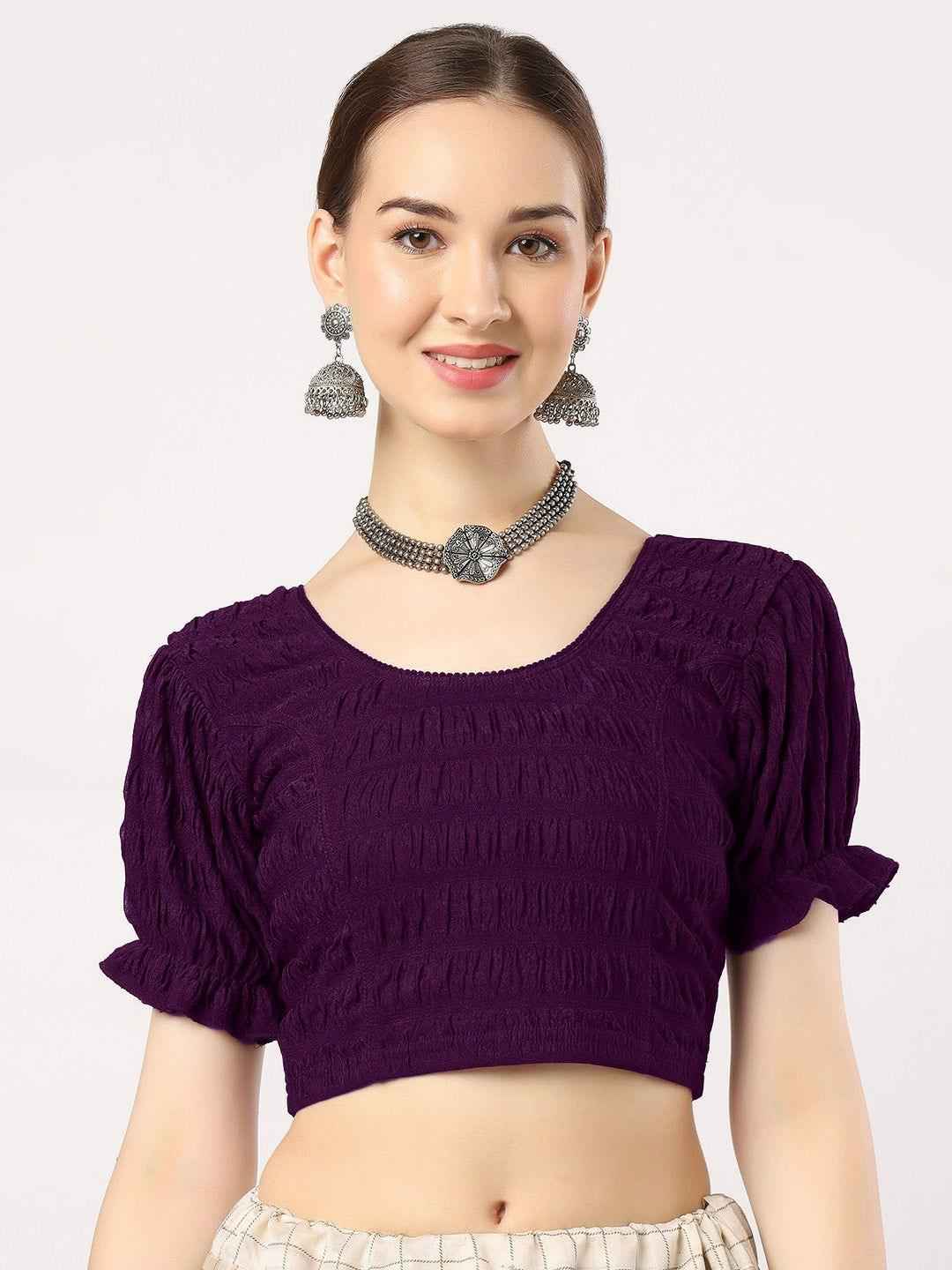 Stay On Trend with FinestFit Readymade Balloon Sleeves Blouse for Women - Round Neckline, Fabric Balloon Sleeves - 18001