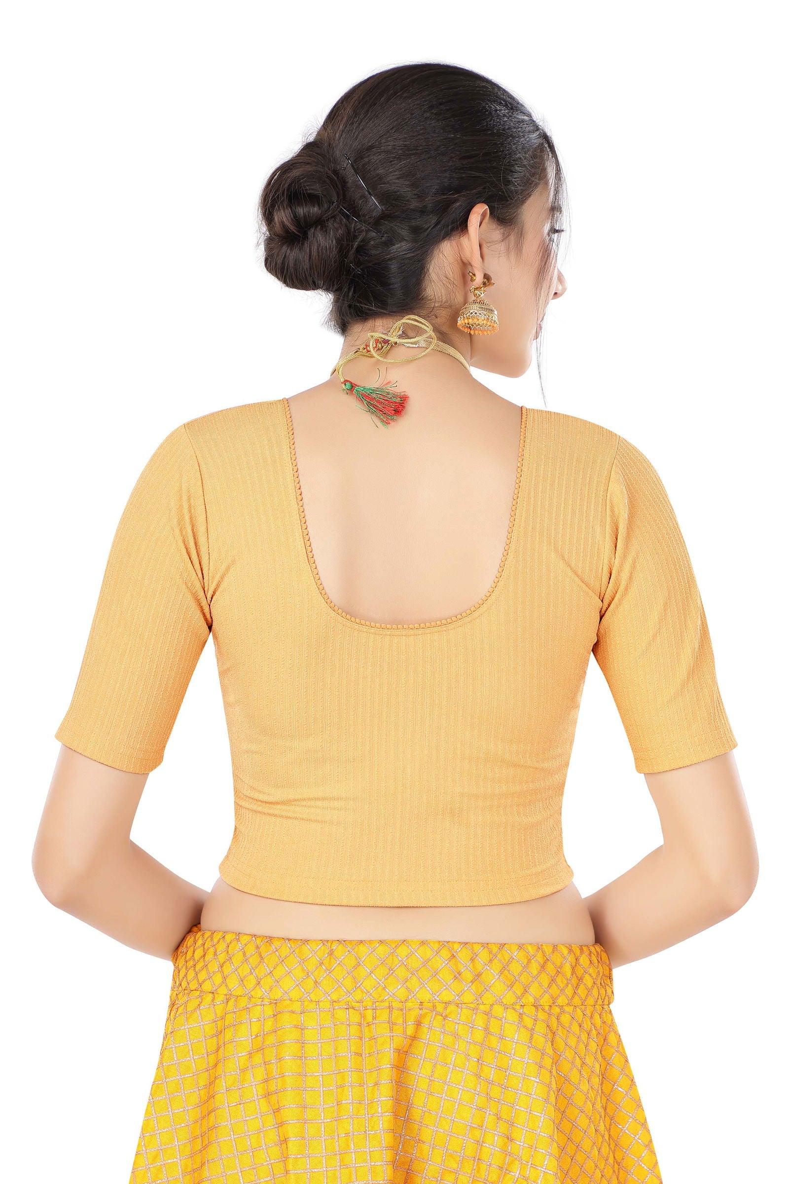 Stay On Trend: Latest Fashion Readymade Blouses for Women,round neckline,front hook closure & elbow  sleeves.11020 