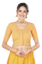 Stay On Trend: Latest Fashion Readymade Blouses for Women,round neckline,front hook closure & elbow  sleeves.11020 