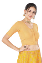 Stay On Trend: Latest Fashion Readymade Blouses for Women,round neckline,front hook closure & elbow  sleeves.11020 