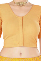 Stay On Trend: Latest Fashion Readymade Blouses for Women,round neckline,front hook closure & elbow  sleeves.11020 