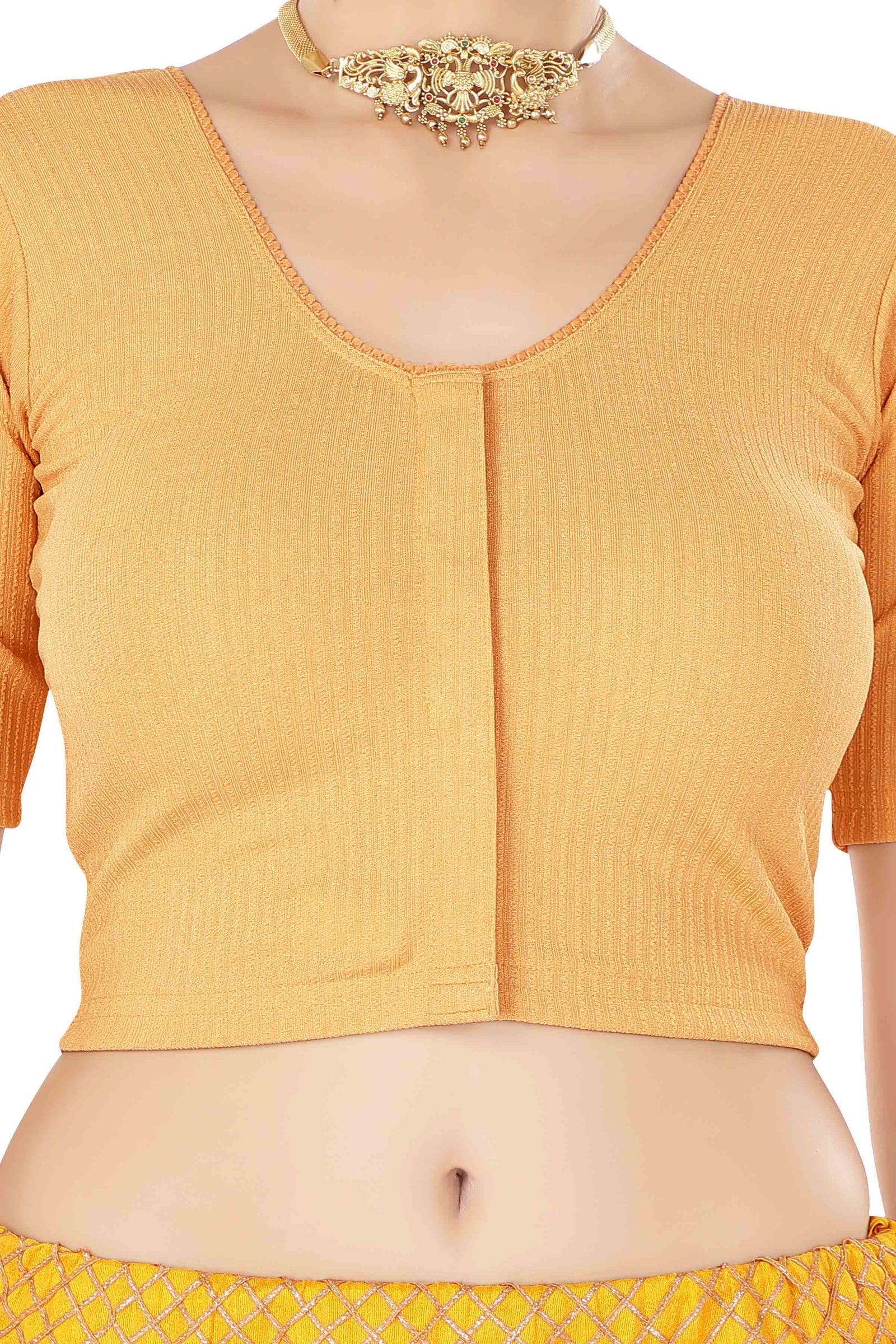 Stay On Trend: Latest Fashion Readymade Blouses for Women,round neckline,front hook closure & elbow  sleeves.11020 