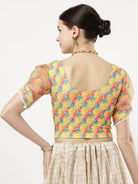 Stay On Trend: Latest Fashion Readymade Blouses for Women,round neckline in digitally printed fabric,digitally printed  organza balloon sleeves.20050 