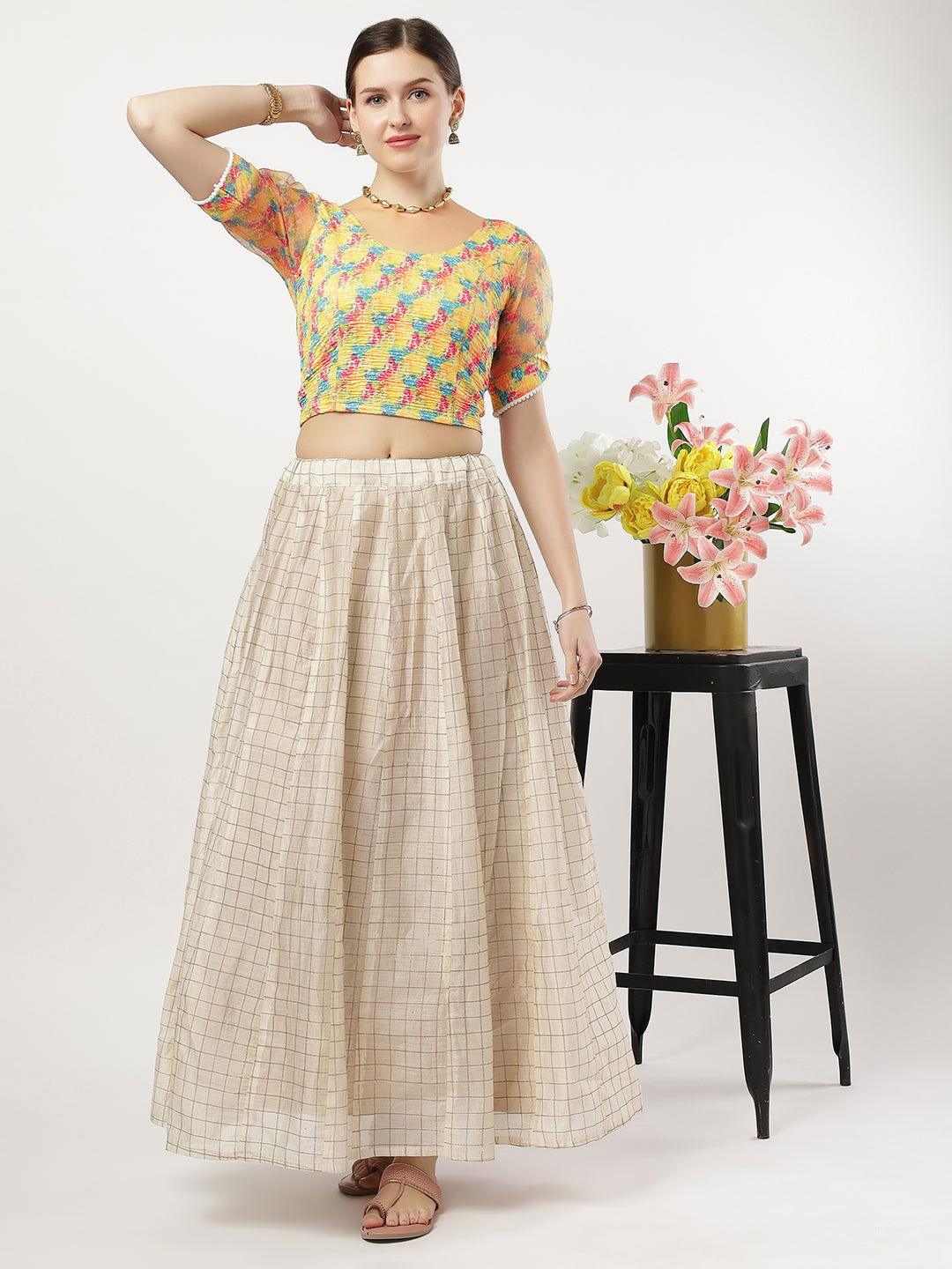 Stay On Trend: Latest Fashion Readymade Blouses for Women,round neckline in digitally printed fabric,digitally printed  organza balloon sleeves.20050 