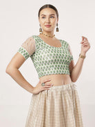 Stay On Trend: Latest Fashion Readymade Blouses for Women,round neckline in digitally printed fabric,white organza balloon sleeves.20070 