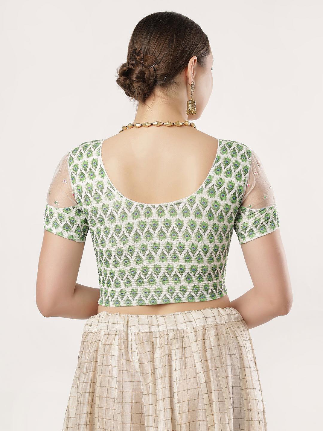 Stay On Trend: Latest Fashion Readymade Blouses for Women,round neckline in digitally printed fabric,white organza balloon sleeves.20070 