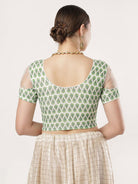 Stay On Trend: Latest Fashion Readymade Blouses for Women,round neckline in digitally printed fabric,white organza balloon sleeves.20070 
