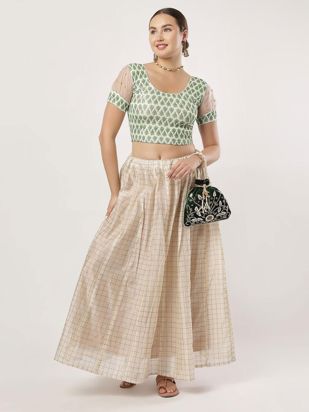 Stay On Trend: Latest Fashion Readymade Blouses for Women,round neckline in digitally printed fabric,white organza balloon sleeves.20070 