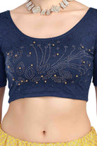 Stay On Trend: Latest Fashion Readymade Blouses for Women,round neckline with  elbow sleeves, swarovski & pearls embellished on sleeves in a unique manner.26012 