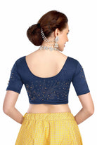 Stay On Trend: Latest Fashion Readymade Blouses for Women,round neckline with  elbow sleeves, swarovski & pearls embellished on sleeves in a unique manner.26012 