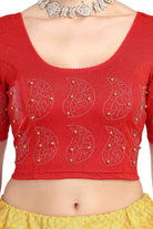 Stay On Trend: Latest Fashion Readymade Blouses for Women,round neckline with  elbow sleeves, swarovski & pearls embellished on sleeves in a unique manner.26013 
