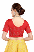 Stay On Trend: Latest Fashion Readymade Blouses for Women,round neckline with  elbow sleeves, swarovski & pearls embellished on sleeves in a unique manner.26013 