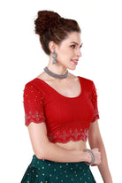 Stay On Trend: Latest Fashion Readymade Blouses for Women,round neckline with  elbow  sleeves & swavrovski embellished all over.27131 