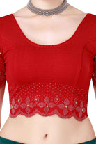 Stay On Trend: Latest Fashion Readymade Blouses for Women,round neckline with  elbow  sleeves & swavrovski embellished all over.27131 