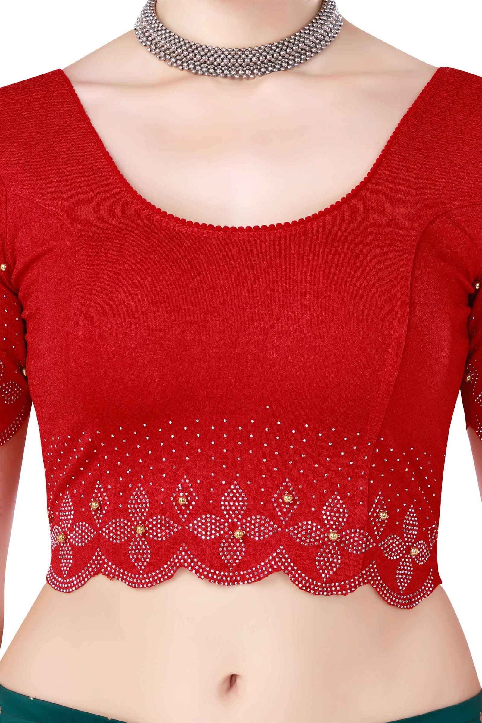 Stay On Trend: Latest Fashion Readymade Blouses for Women,round neckline with  elbow  sleeves & swavrovski embellished all over.27131 