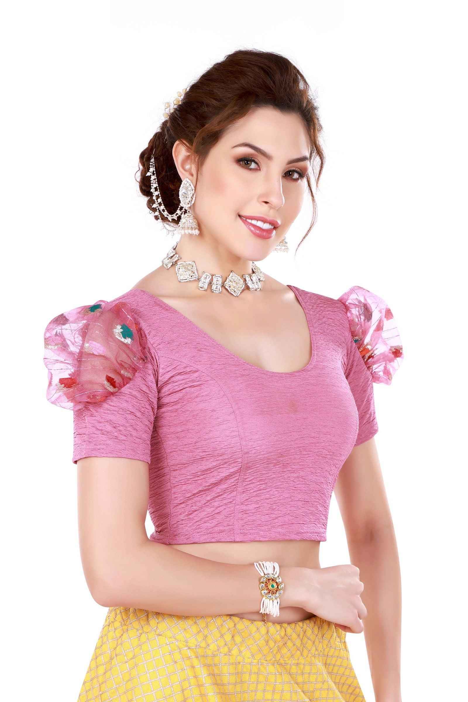 Stay On Trend: Finestfit Readymade Fancy Organza Balloon Sleeves Blouses for Women, Round Neckline, Style 6985