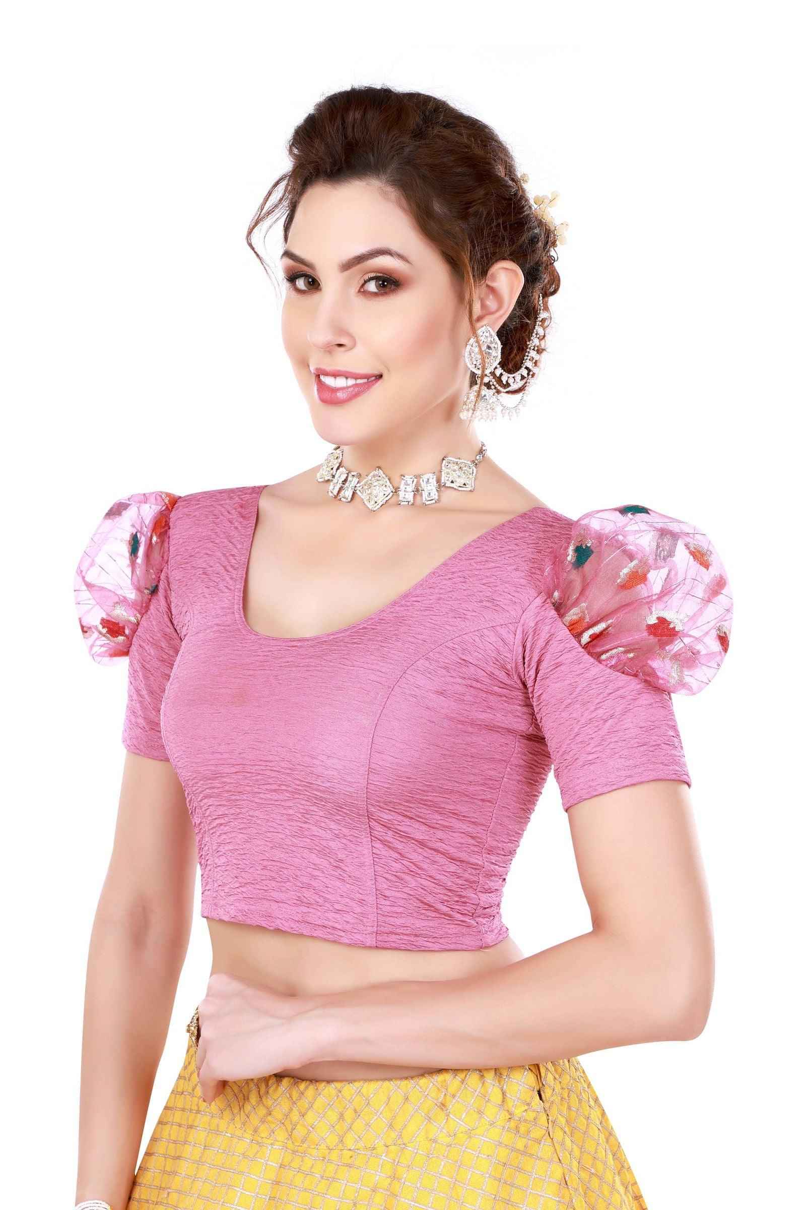 Stay On Trend: Finestfit Readymade Fancy Organza Balloon Sleeves Blouses for Women, Round Neckline, Style 6985