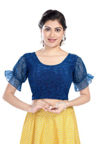 Stay On Trend: Latest Fashion Readymade Blouses for Women,round neckline with  organza balloon sleeves,adorned with uniquely designed sleeves with lace .25015 