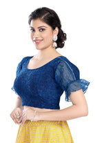 Stay On Trend: Latest Fashion Readymade Blouses for Women,round neckline with  organza balloon sleeves,adorned with uniquely designed sleeves with lace .25015 