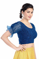 Stay On Trend: Latest Fashion Readymade Blouses for Women,round neckline with  organza balloon sleeves,adorned with uniquely designed sleeves with lace .25015 