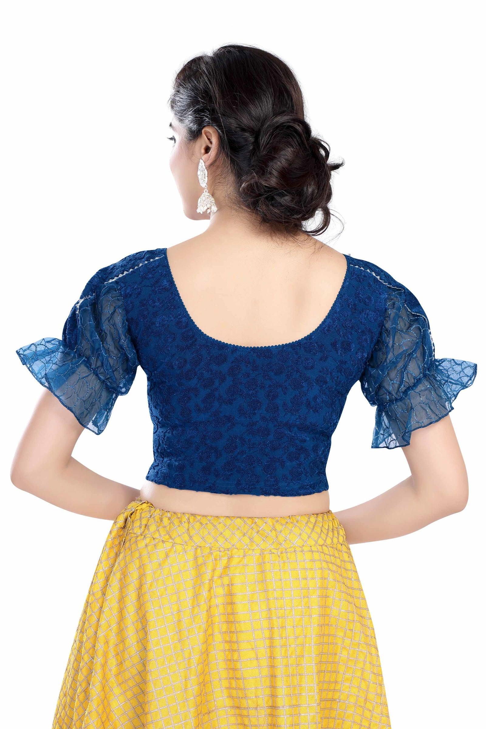 Stay On Trend: Latest Fashion Readymade Blouses for Women,round neckline with  organza balloon sleeves,adorned with uniquely designed sleeves with lace .25015 