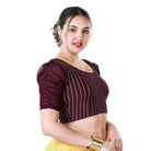 Stay On Trend with Readymade Blouses Round Neckline Georgette Sleeves and Ruched Style Pearl Details.33033