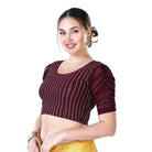 Stay On Trend with Readymade Blouses Round Neckline Georgette Sleeves and Ruched Style Pearl Details.33033