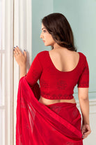 FINESTFIT Stay On Trend: Latest Fashion Readymade Blouses for Women,round neckline,elbow sleeves and rose motif embellished black swarovski all over body and sleeves.17017