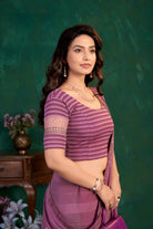Stay On Trend: Latest Fashion Readymade Blouses for Women,round neckline,organza  band sleeves adorned with black swarovski.41030