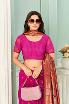 Stay On Trend: Latest Fashion Readymade Blouses for Women,round neckline,zig zag style organza & fabric elasticated sleeves.30002