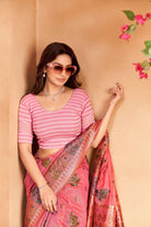 Stay On Trend: Latest Fashion Readymade Blouses for Women,round neckline,georgette band sleeves adorned with hand dyed crochet style lace.41010