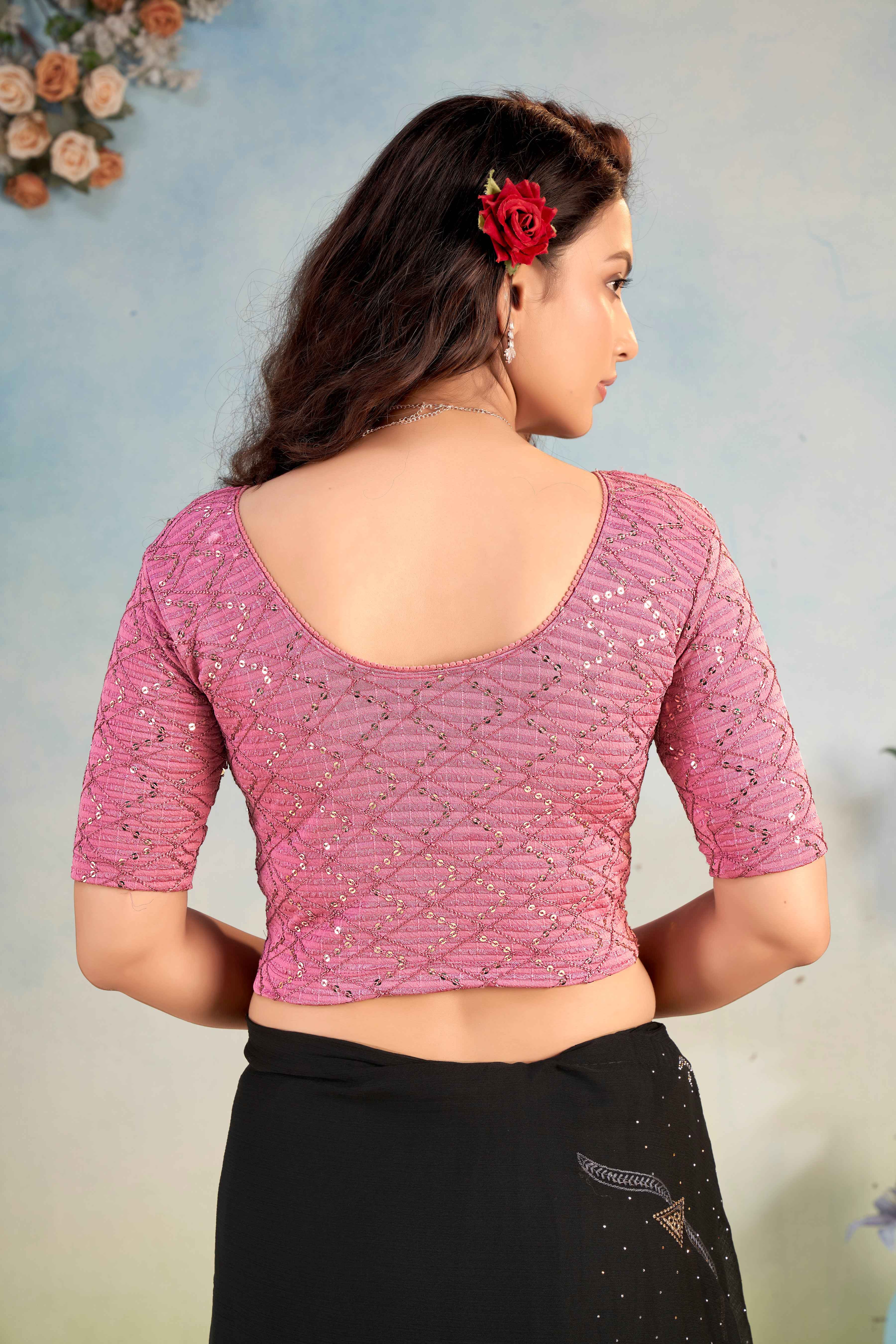 Stay On Trend: Latest Fashion Readymade Blouses for Women,round neckline ,elbow sleeves.29002