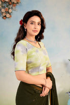 Stay On Trend: Latest Fashion Readymade Blouses for Women,round neckline ,elbow sleeves and duo-tone lace adorned on neckline.20065